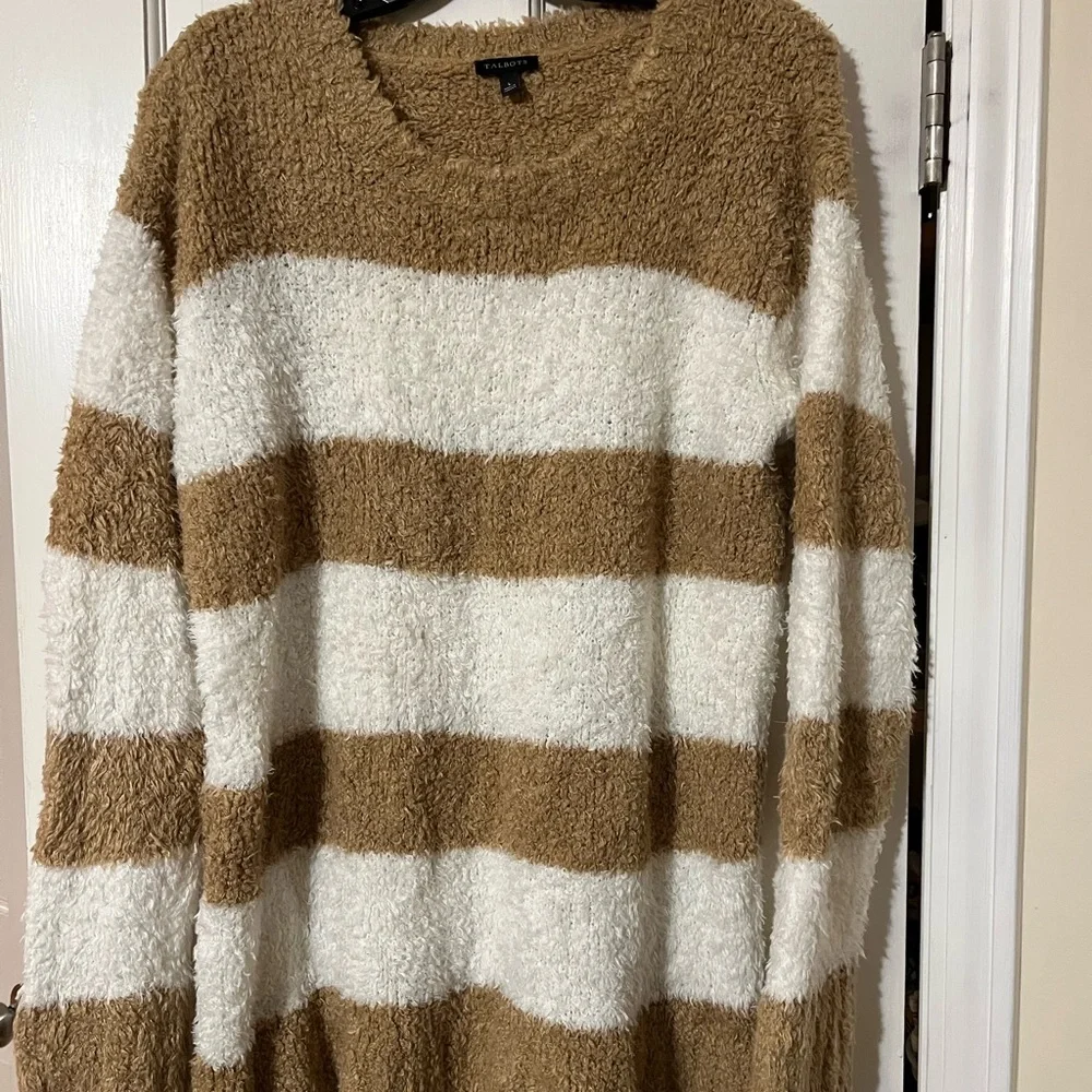Talbots beige and white striped sweater size large - Picture 5 of 6